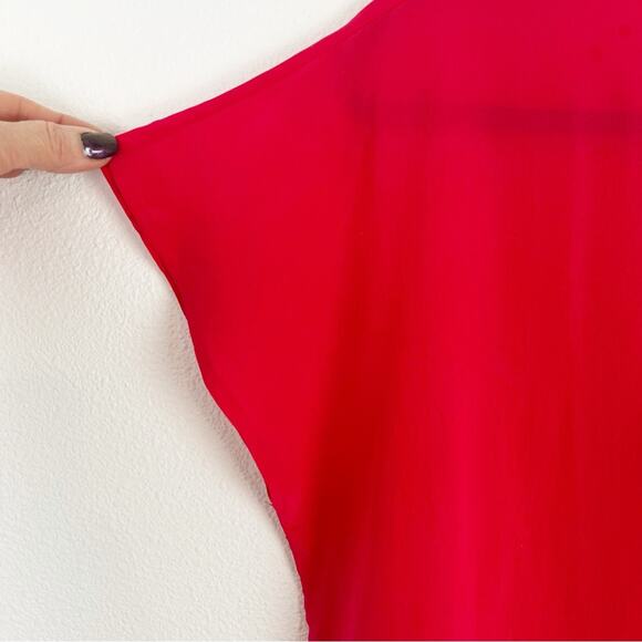 Vintage Womens 100% Silk Blouse Dolman Short Sleeve Layer Luxury Holiday Red 6 - Picture 4 of 10